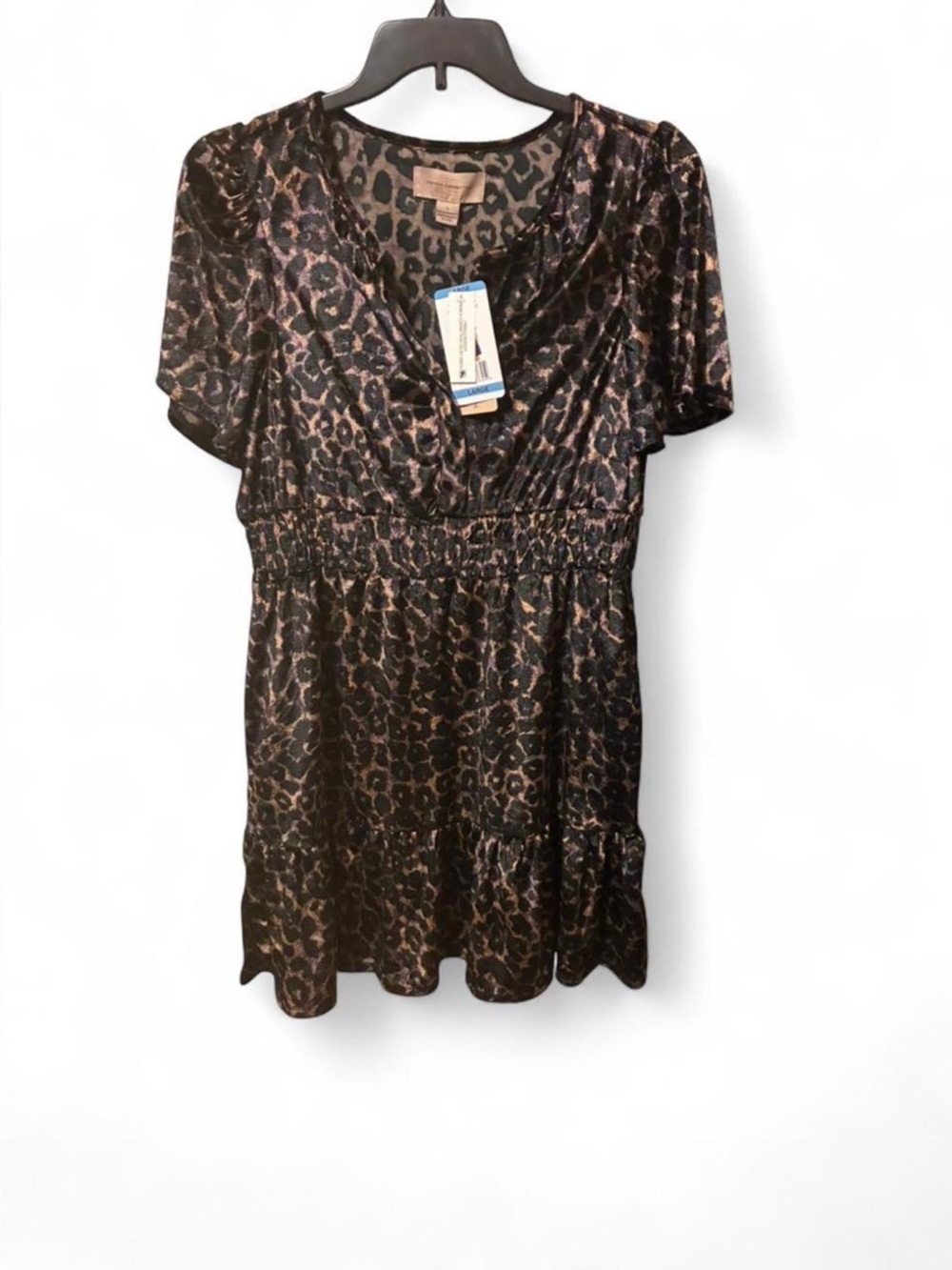 French Connection Brown & Black Leopard-Print Short Sleeve Tunic Dress
